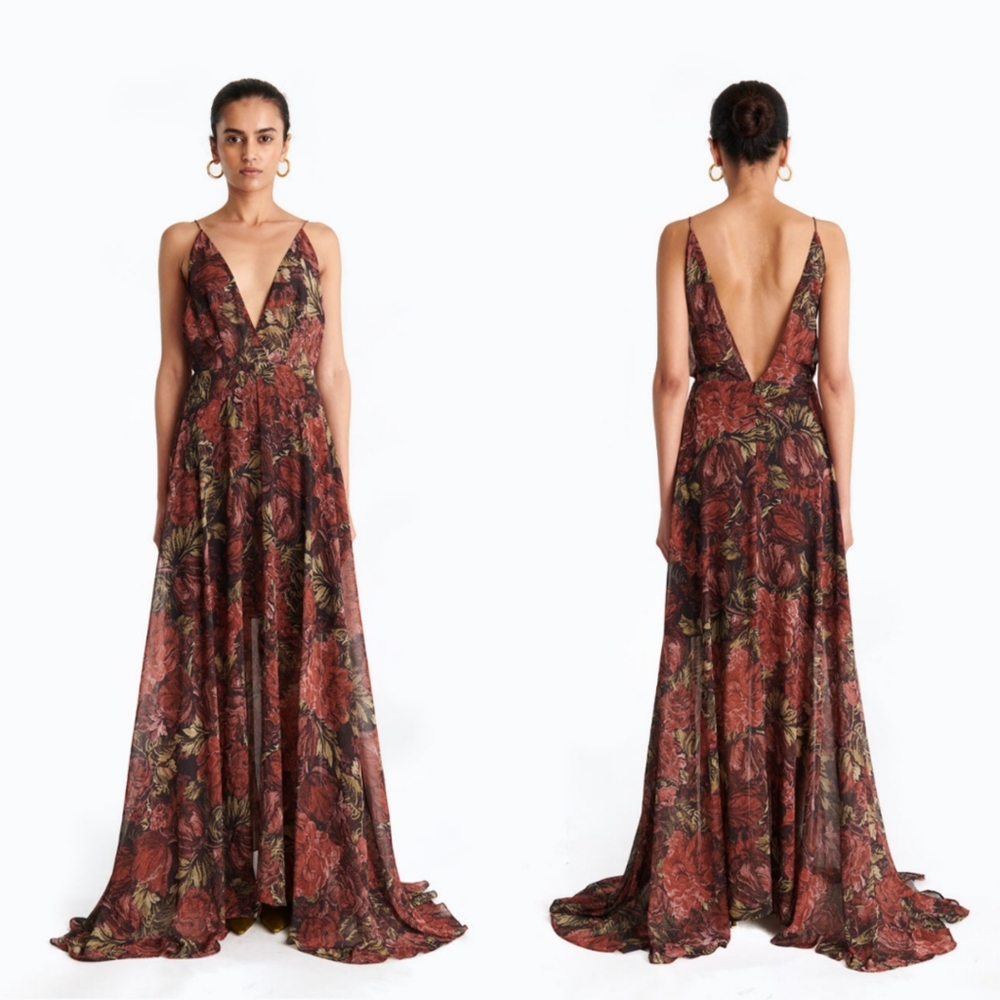 Ronny Kobo Daniela Chiffon Gown in Victorian Floral, Sz L - Picture 3 of 15